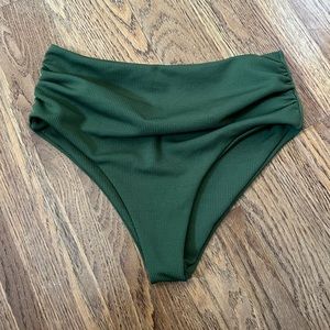 Zaful Green Ribbed High Rise Bikini Bottoms, M